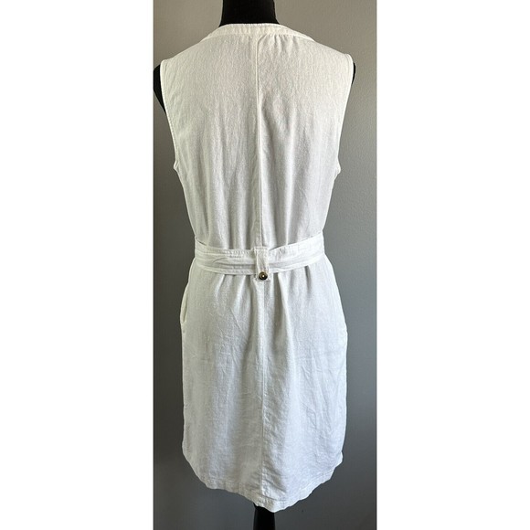 Liz Claiborne Sleeveless White Belted Linen Blend Dress Womens Size M Sheath - Picture 4 of 6